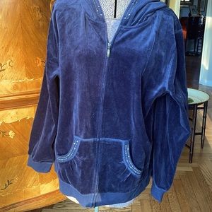 Midnight blue embellished XL velvet hoodie by Saint John’s Bay Active